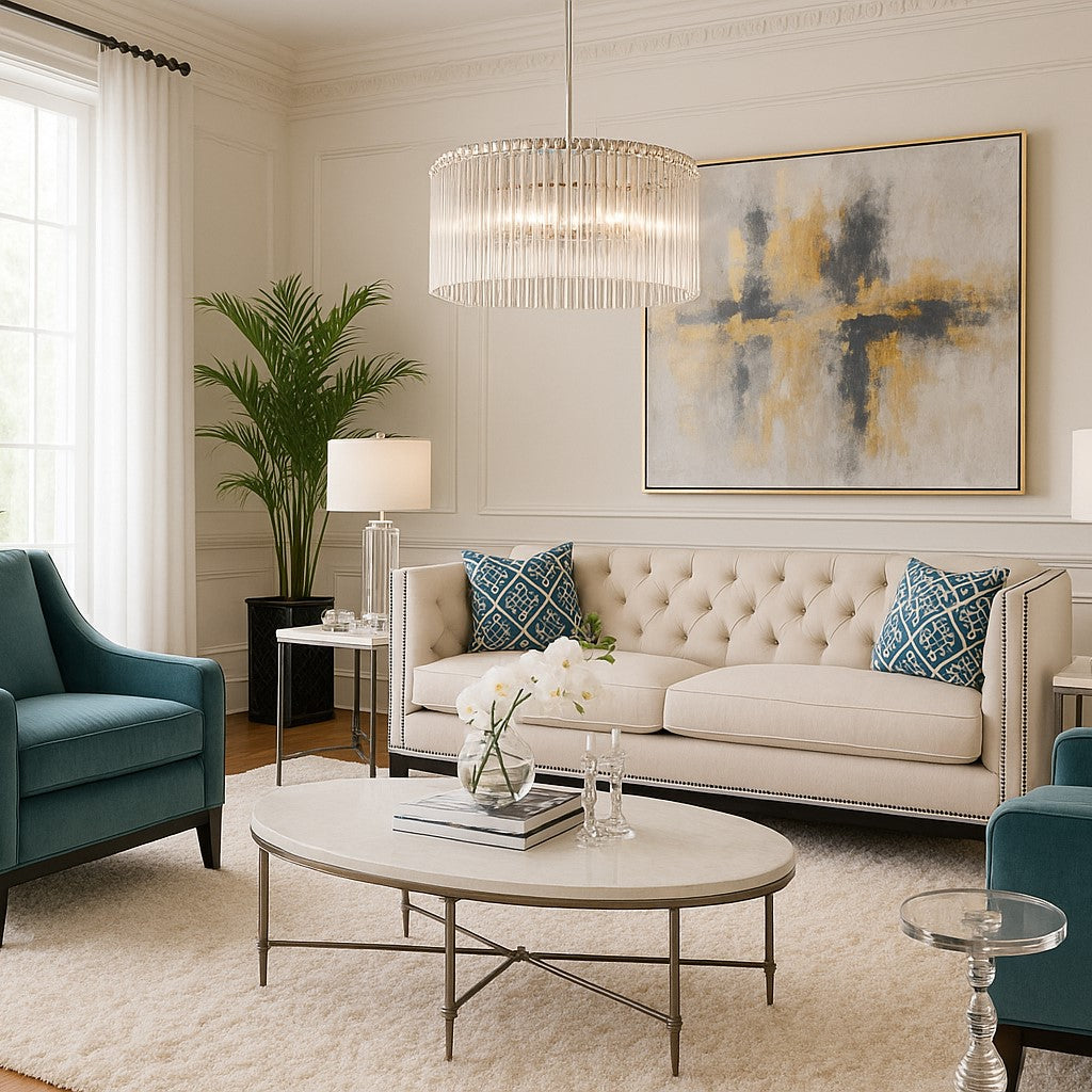 Hollywood Glam Style Living Room Rendering – SLATE CUSTOM