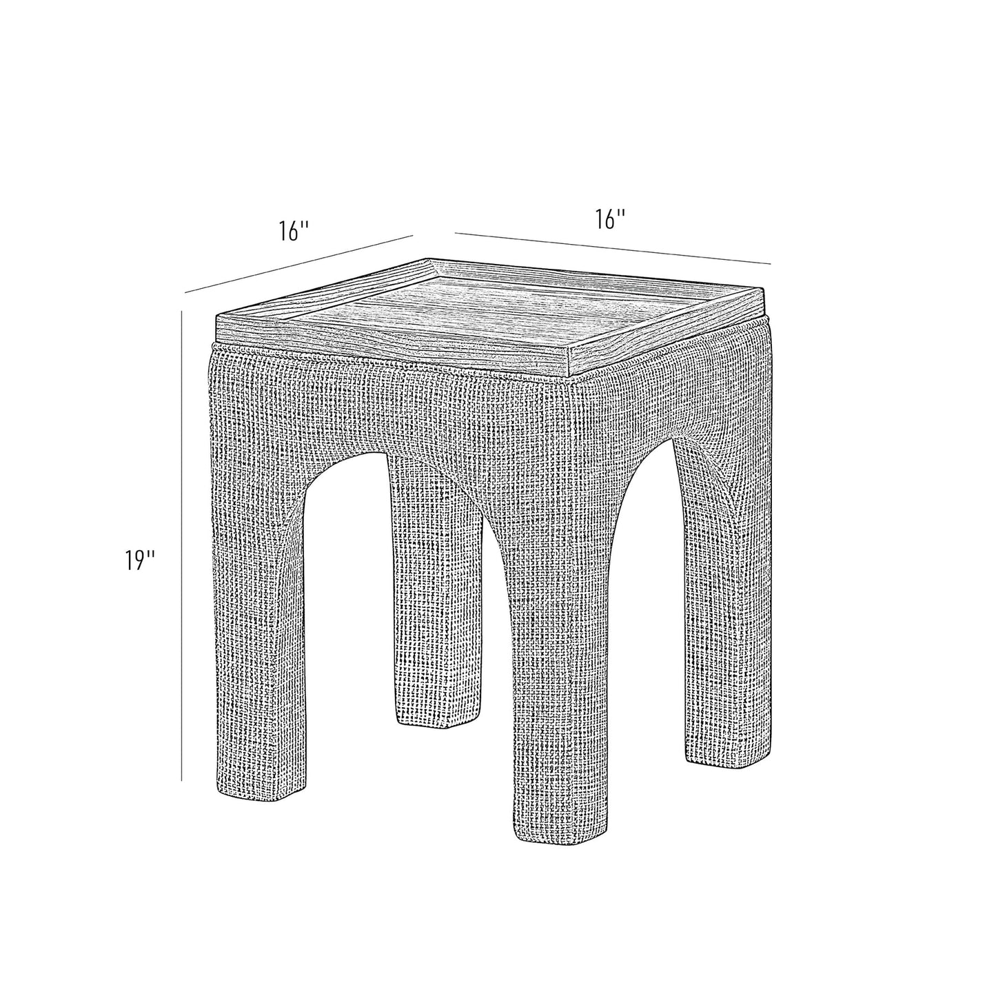 Arched Legs Upholstered Beige Fabric & Wood Square Side Table 16 inch