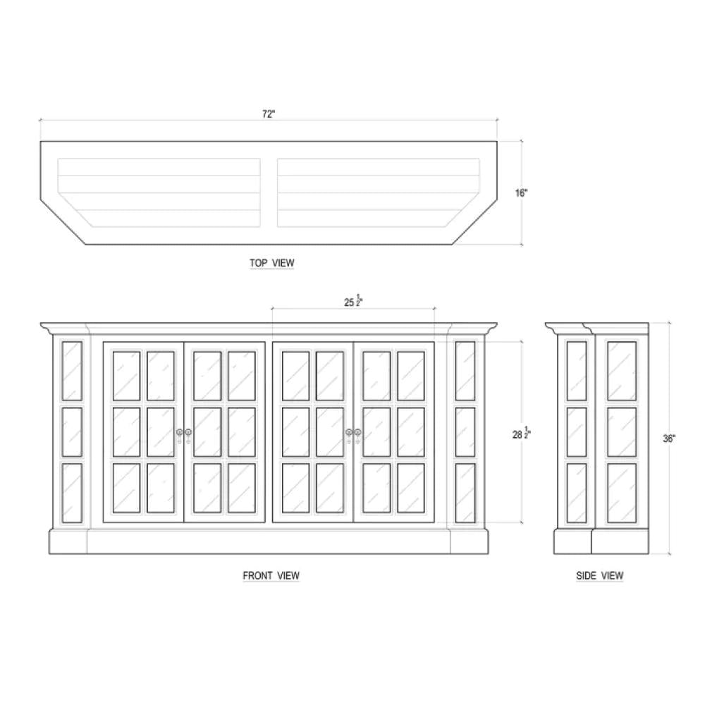 Black Glass 4 Door Sideboard Credeza Cabinet Solid Mahogany Wood 72 inch