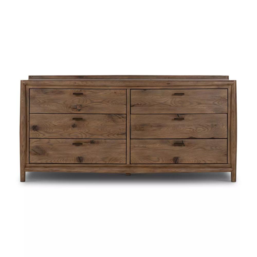 Brown Weathered Solid Oak Wood 6 Drawer Double Dresser 65 inch – SLATE  CUSTOM