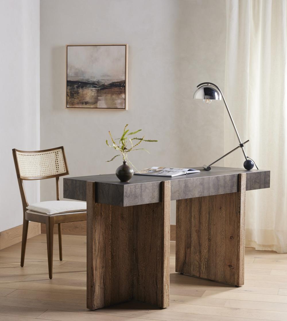 Cane Back Armless Dining Chair Solid Wood Performance Fabric Linen Cushion