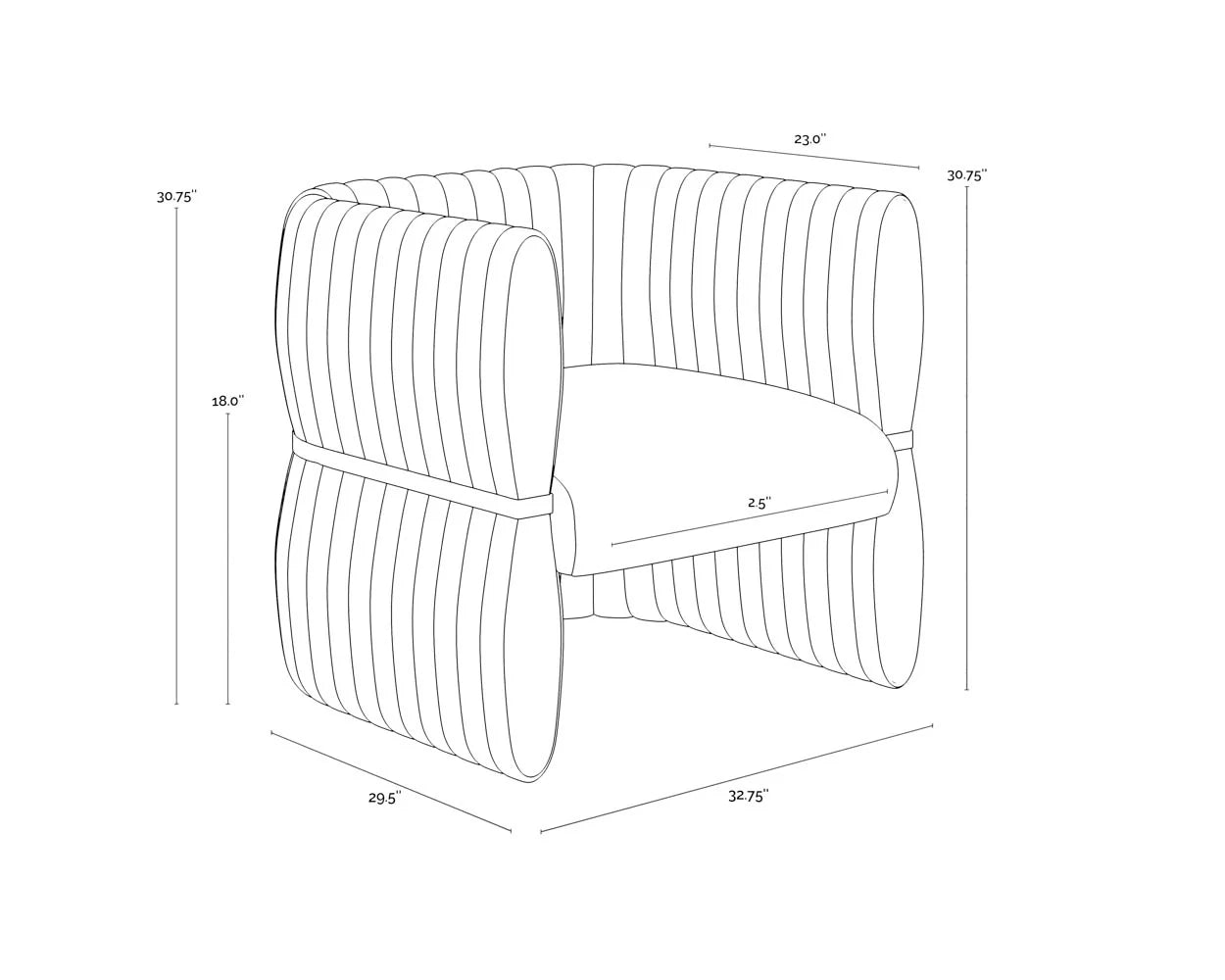 Channel Tufted Barrel Back Sand Brown Leather Lounge Chair Brass Accents