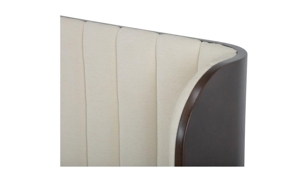 Channel Tufted Cream Fabric Upholstered Curved Wingback Sleigh Queen Bed Frame Birch Wood