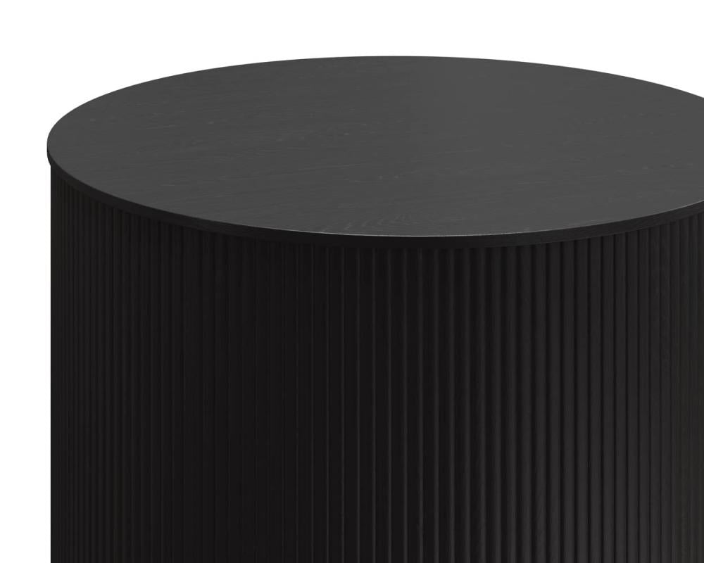 Charcoal Reeded Oak Wood Round Column Table Gold Metal Plith Base 22 inch