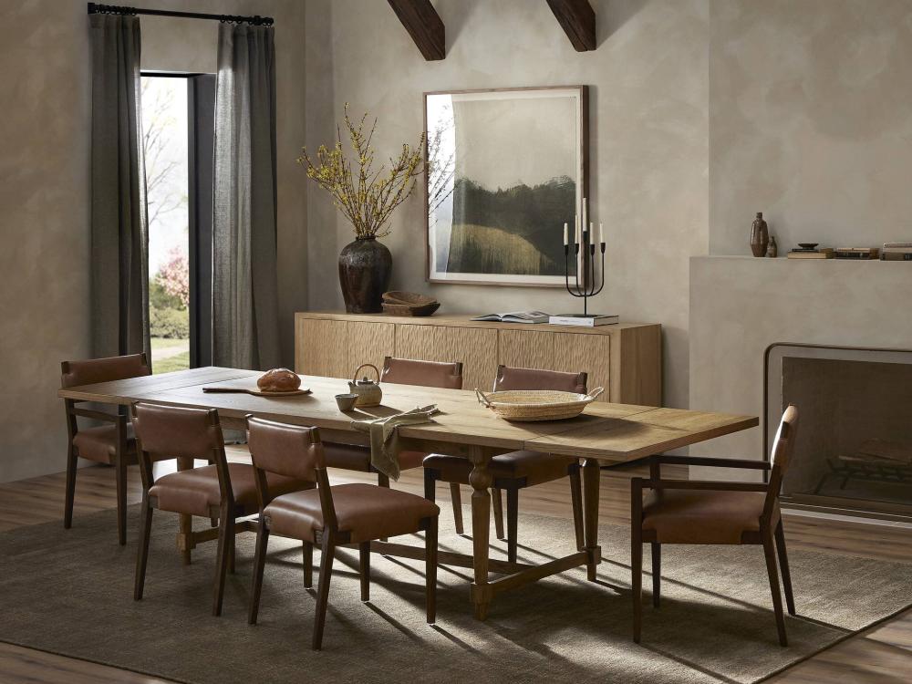 Chestnut Brown Leather Armchair Dining Chair Solid Ash Wood