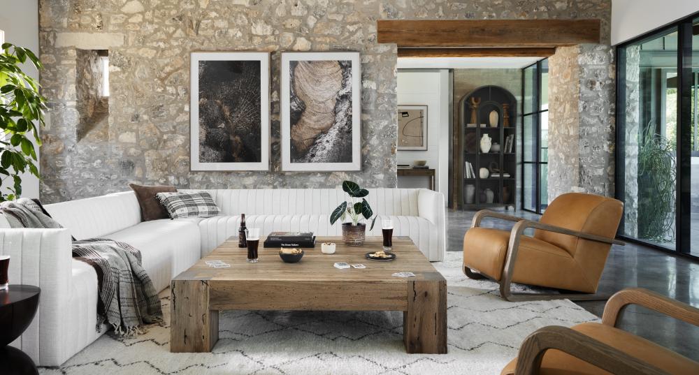 Chunky Modern Rustic Square Coffee Table Oak Wood with Rustic Wormwood Finish 55 inch