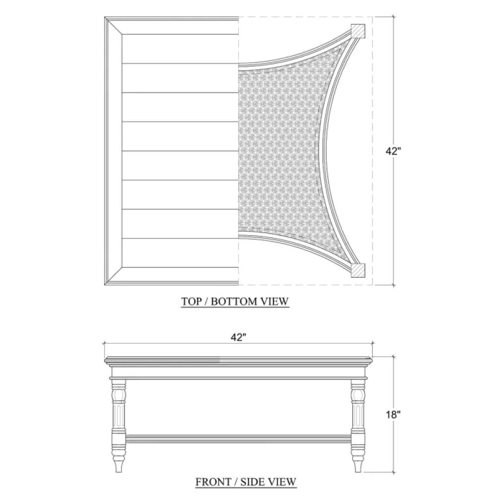 Coastal Beach White Square Coffee Table with Cane Accent Shelf 42 inch
