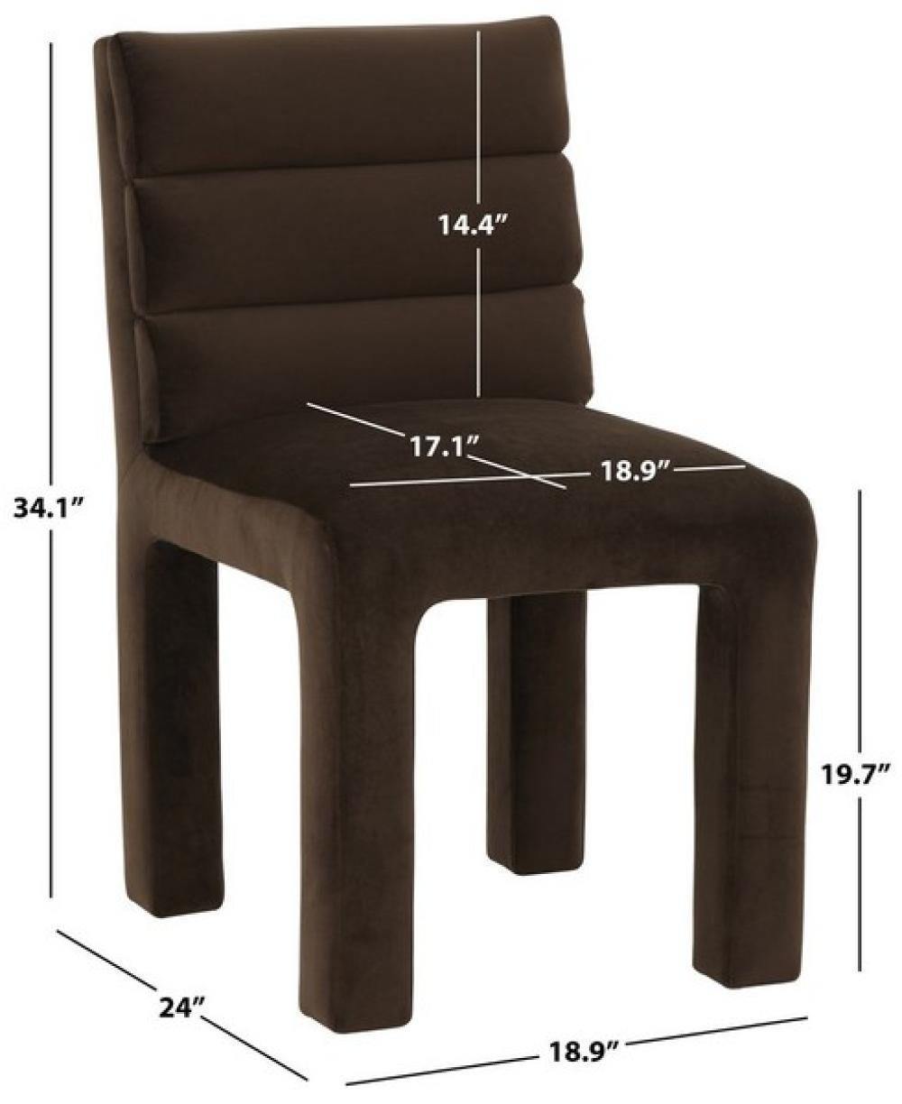 Contemporary Brown Velvet Channel Tufted Fully Upholstered Armless Dining Chair