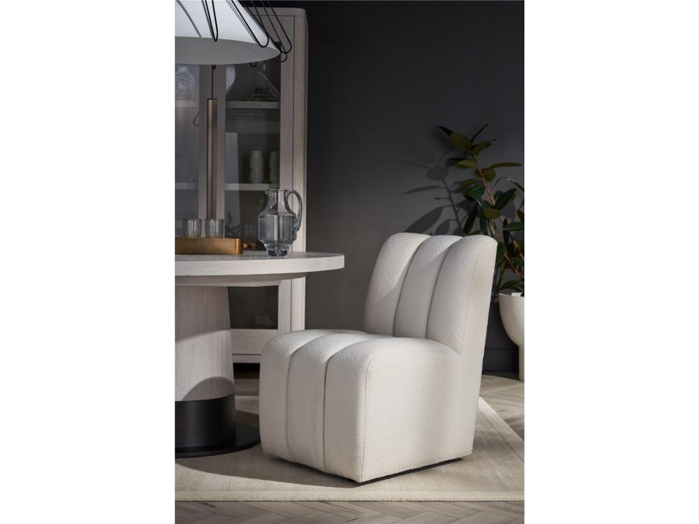 Contemporary Ivory Channel Tufted Fully Upholstered Wheeled Armless Dining Chair
