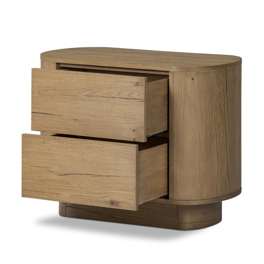 Curved Pedestal Two Drawer Nightstand Rustic Worn Oak Wood 32 inch ...