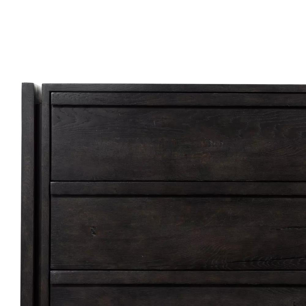 Dark Espresso Brown Solid Reclaimed French Oak Wood 6 Drawer Double Dresser 75 inch