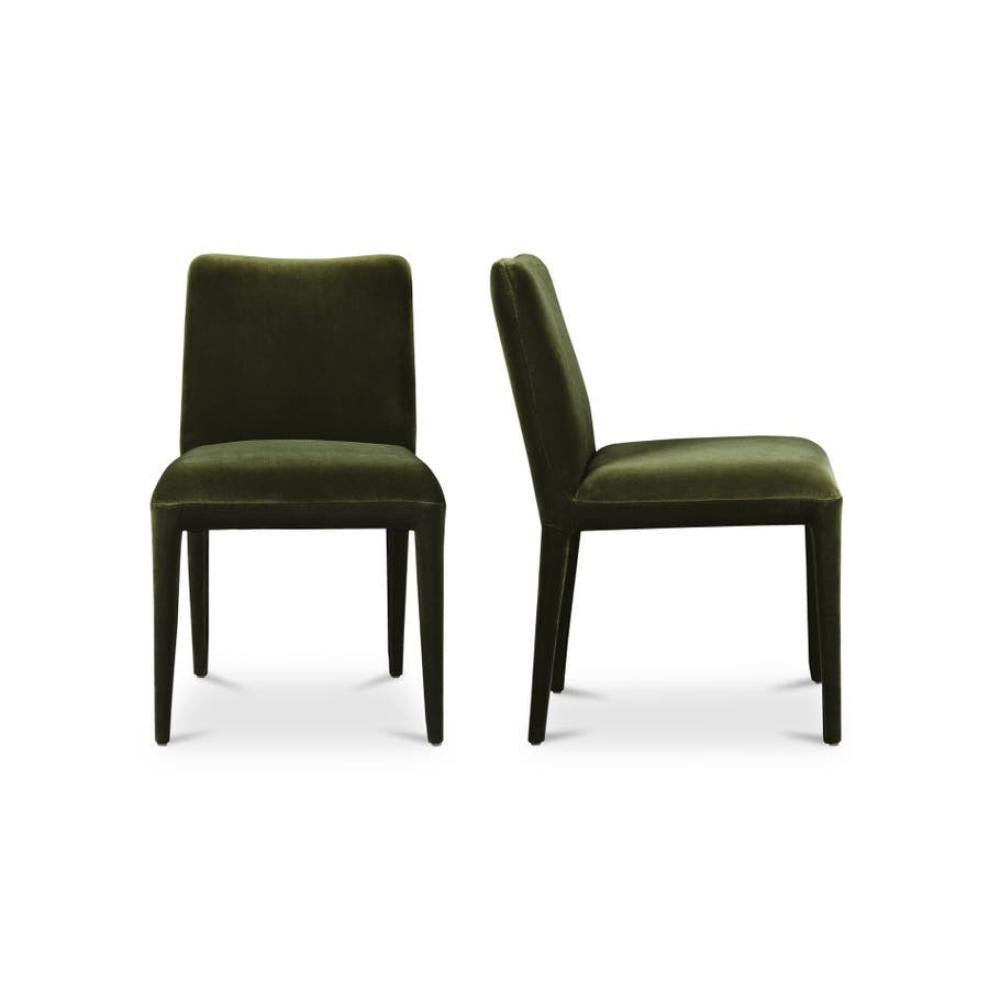 Deep Green Velvet Fully Upholstered Armless Dining Chair (Set of 2)