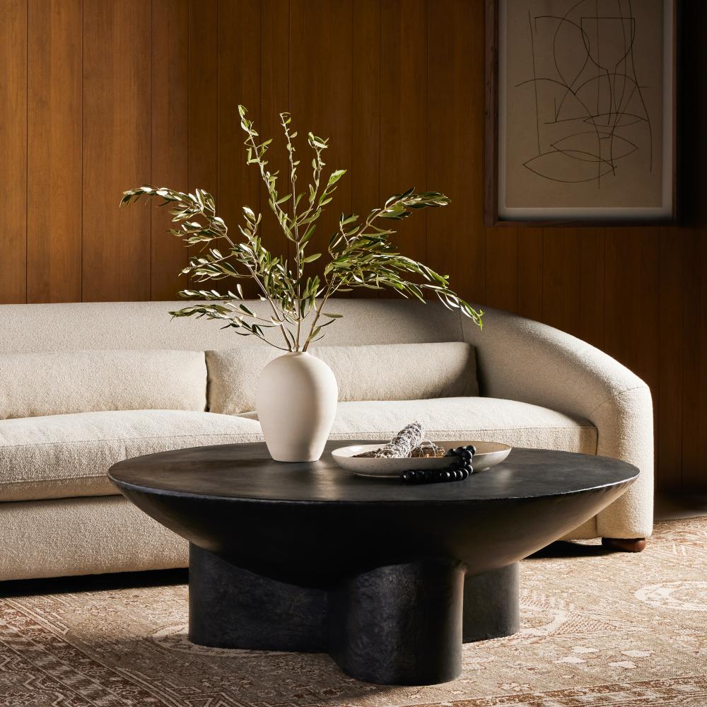 Drum Style Black Aluminum Round Coffee Table 48 inch