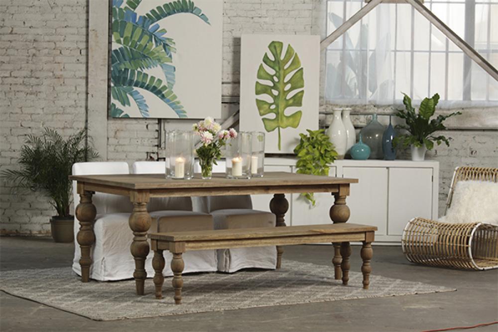 Farmhouse Turned Leg Rectangle Reclaimed Mindi Wood Dining Table 78 inch