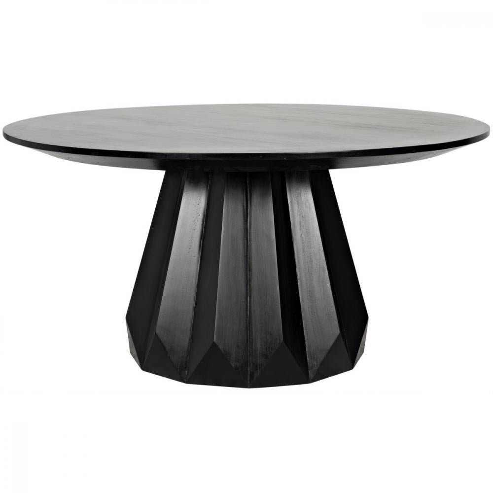 Fluted Pedestal Base Round Dining Table Mahogany Wood Black Finish