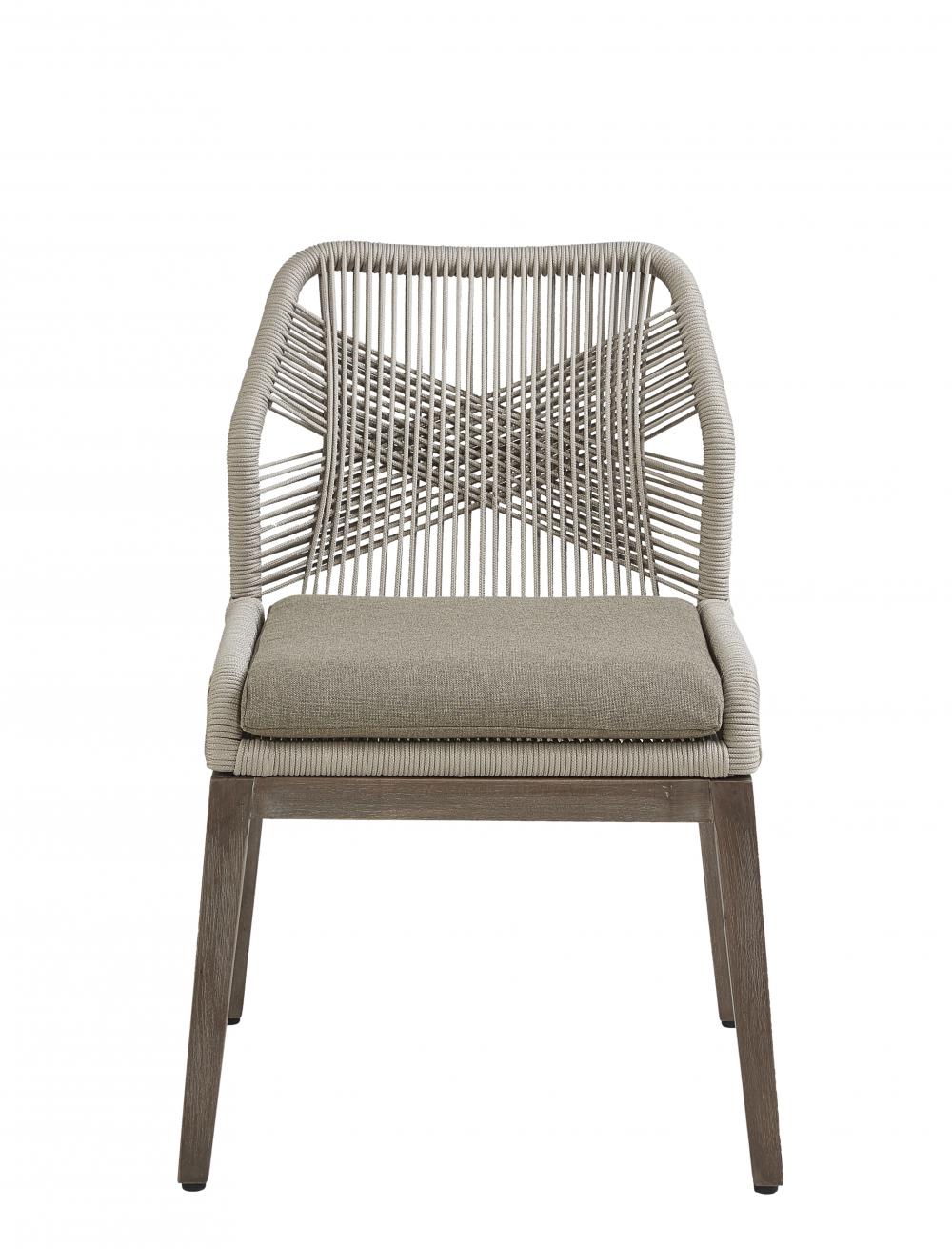 Gray Coastal Beach Woven Rope Wrapped Cross Back Armless Dining Chair Mahogany Wood