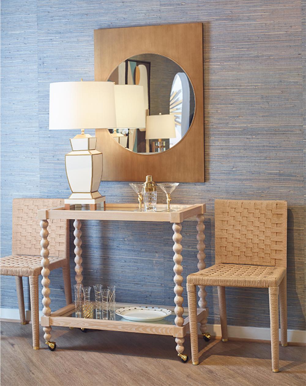 Light Cerused Oak Wood Spindle Bobbin Ball Rectangle Bar Cart Server