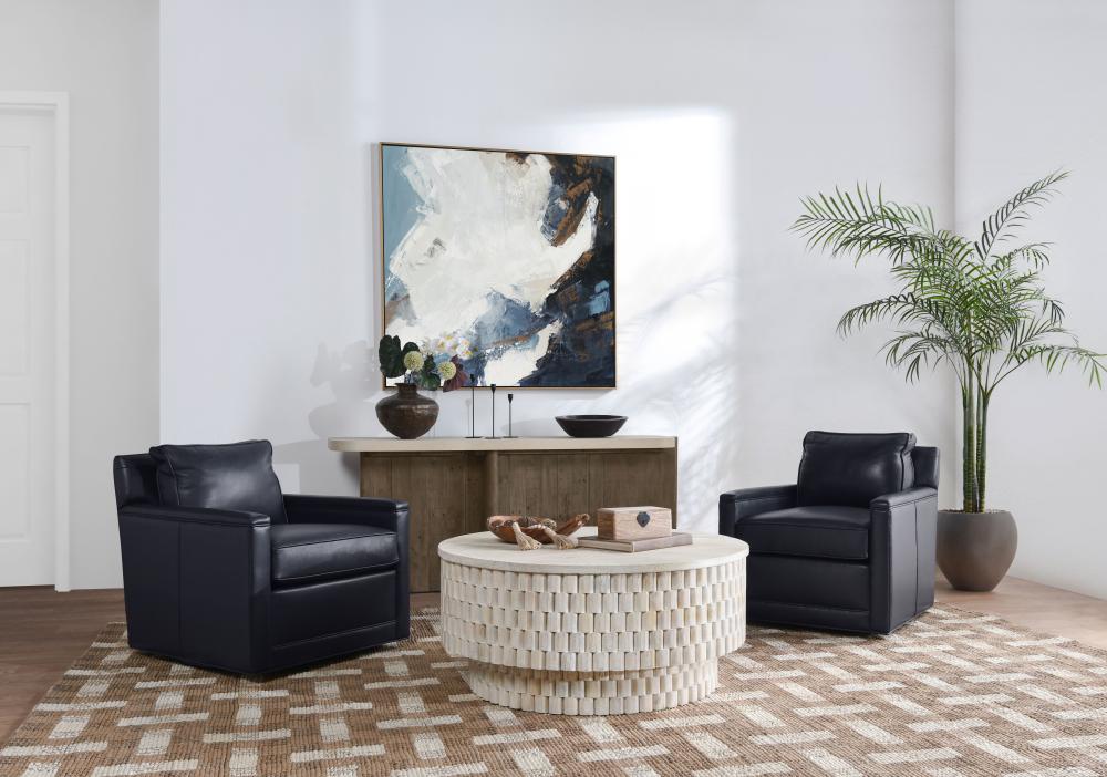 Mango Wood Round Storage Coffee Table Coastal White Wash Finish 40 inch