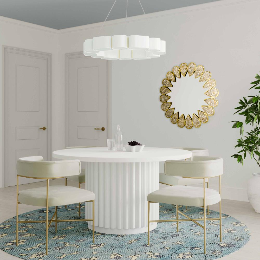 Matte White Fluted Pedestal Round Dining Table 55 inch