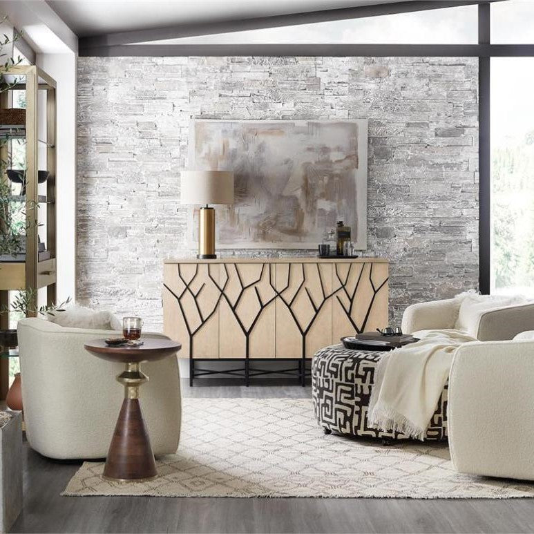 Mixed Material Dark Mango Wood & Gold Round Accent Table 18 inch