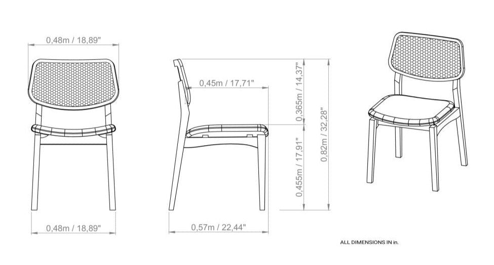 Modern Brazilian Cane Dining Chair Rounded Back Solid Tauari Wood