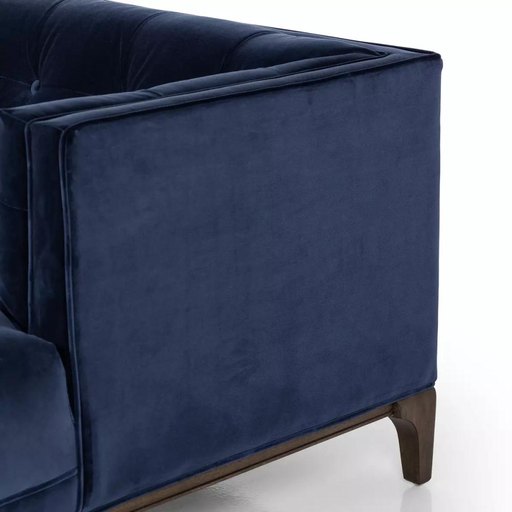 Modern Classic Navy Blue Velvet Tufted Tight Back Square Arm Sofa 91 inch