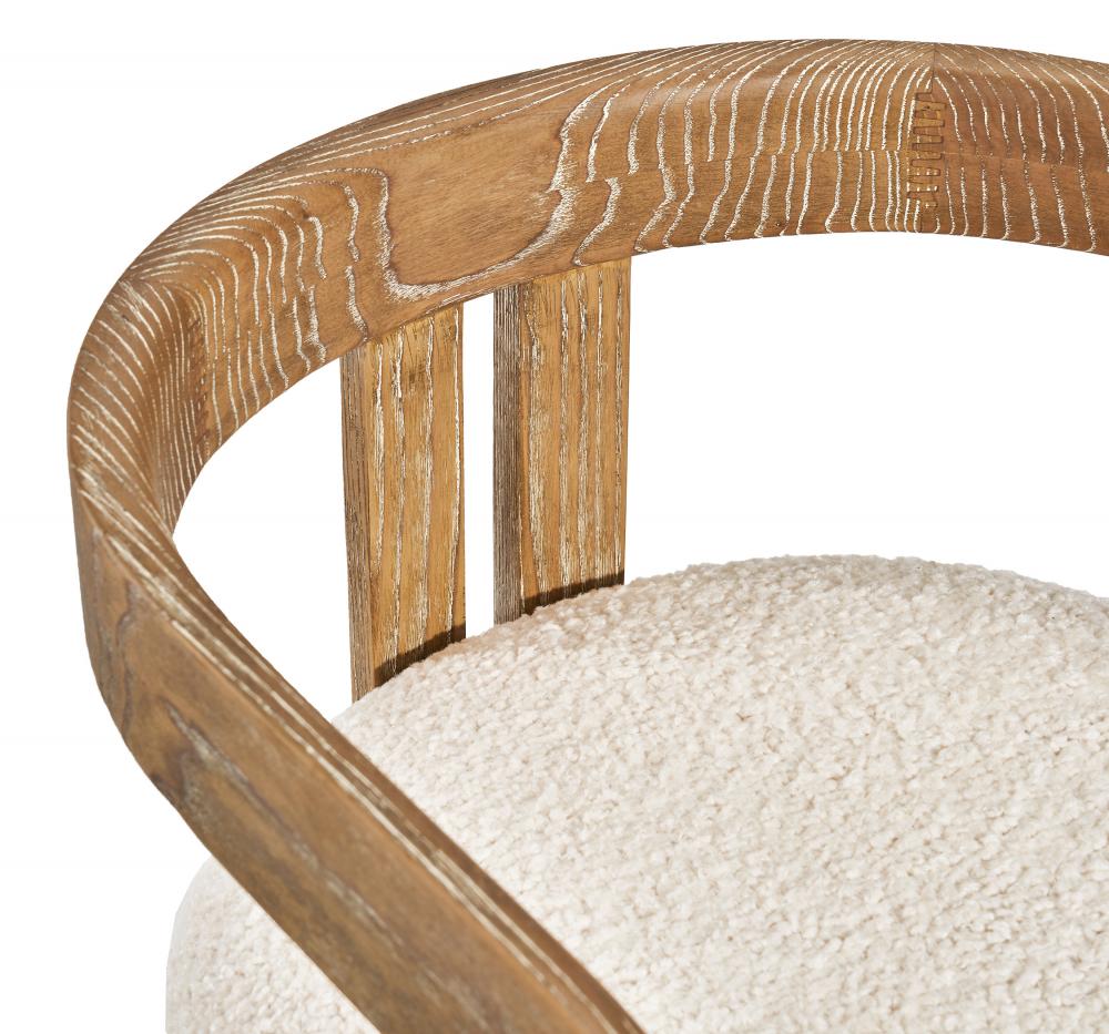 Modern Curved Back 3 Leg Dining Chair Armchair Light Wood & Shearling