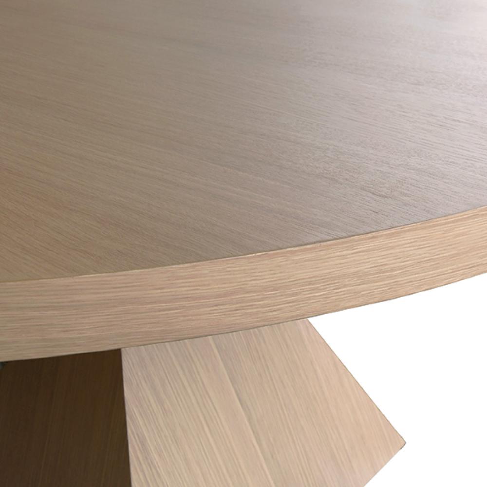 Modern Geometric Round Dining Table Natural Light Oak Wood 60 inch