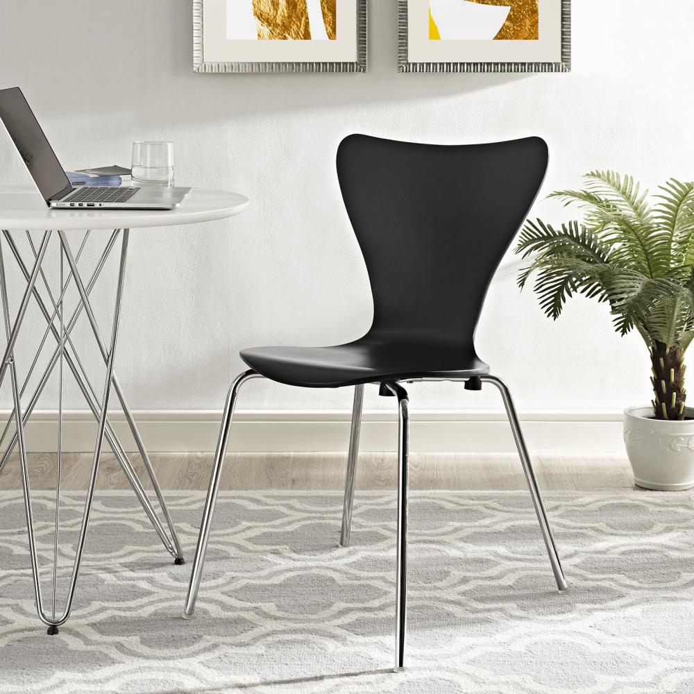 Modern Minimalist Black Scoop Back Dining Side Chair