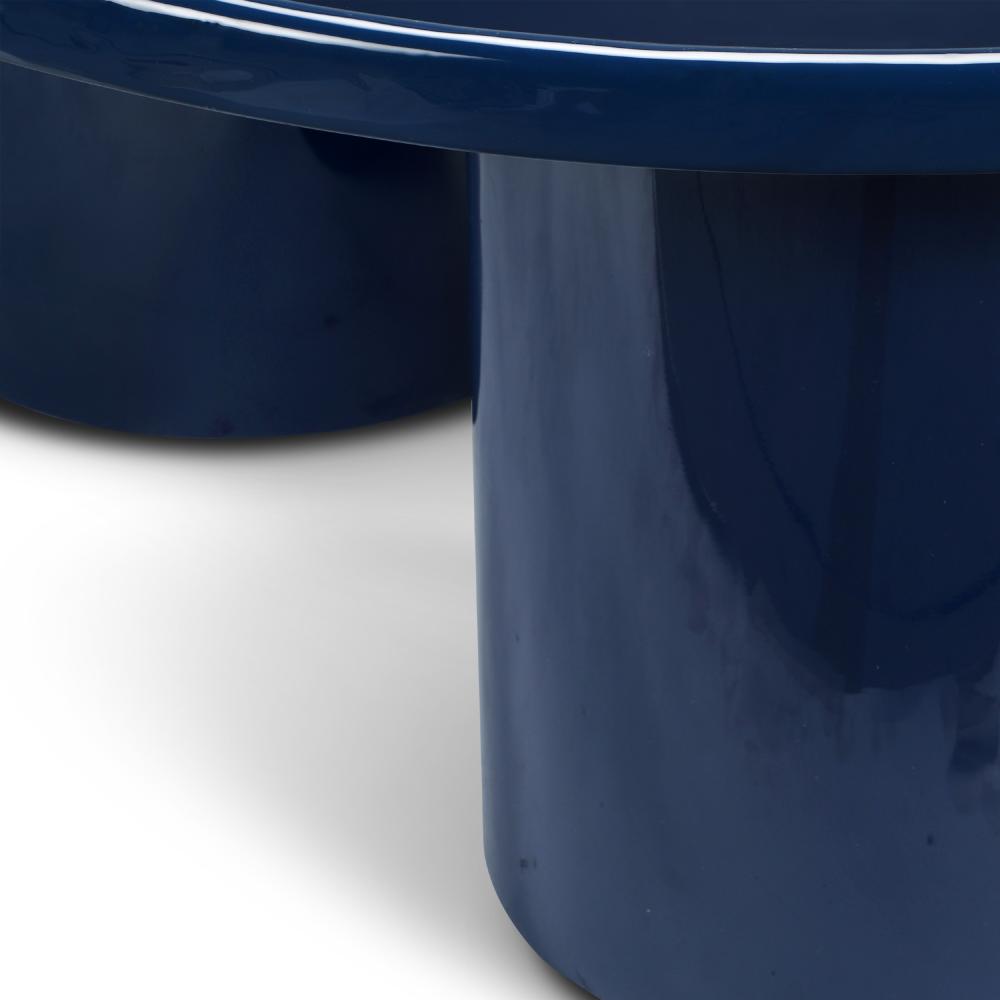 Modern Navy Blue High Gloss Enamel Lacquer Cylindrical Legs Round Coffee Table 38 inch
