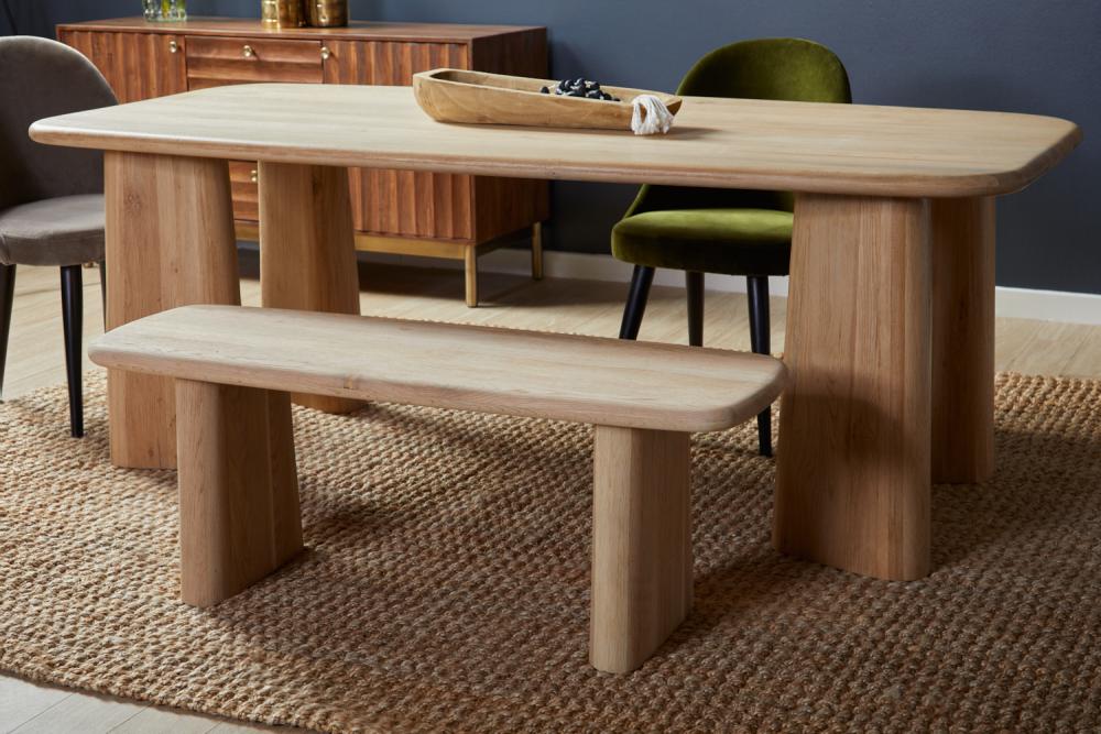 Modern Organic Angled Leg Dining Table FSC Certified Oak Wood Natural Finish 84 inch