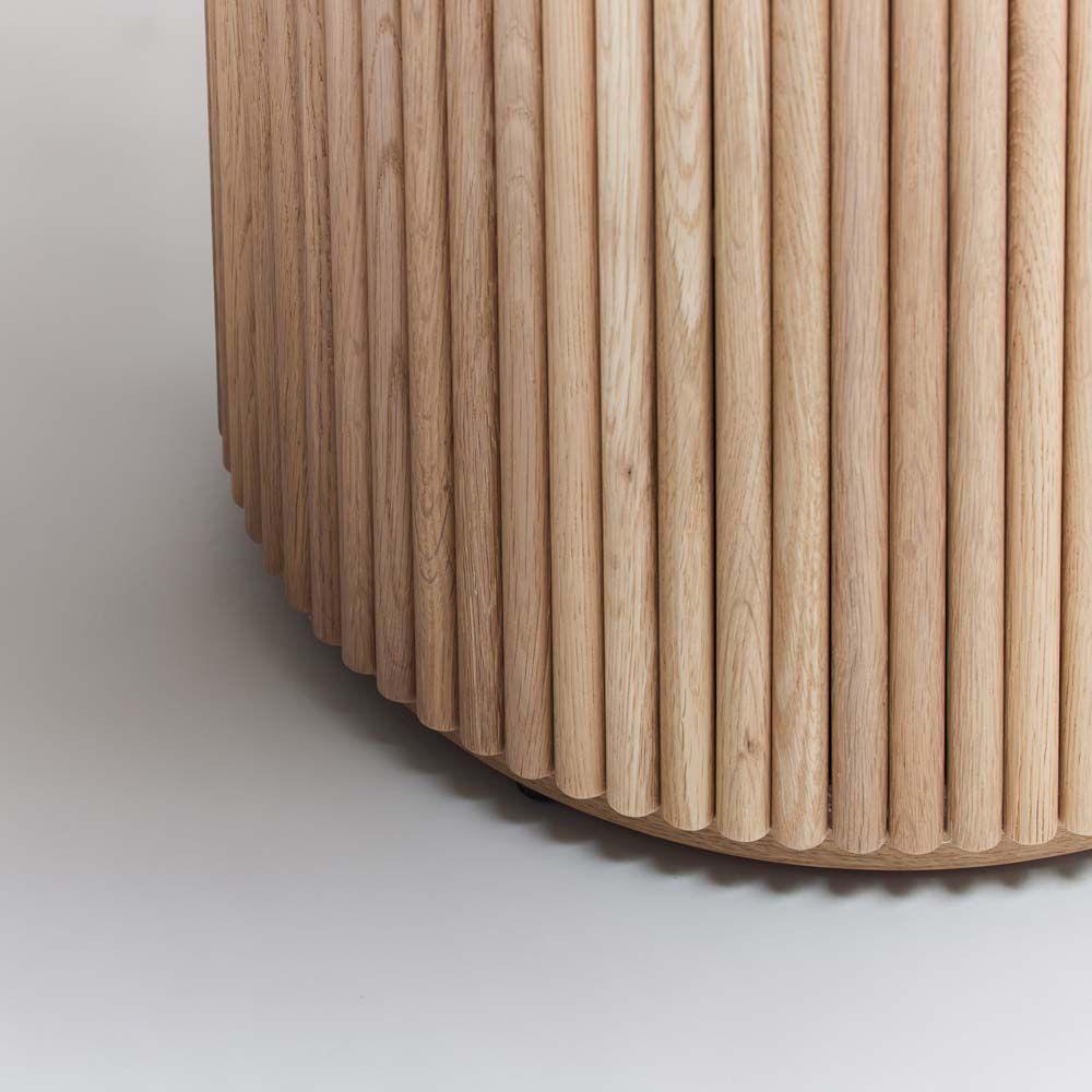 Modern Organic Reeded Double Fluted Pedestal Oval Dining Table Solid Oak with Saddle Finish 94 inch