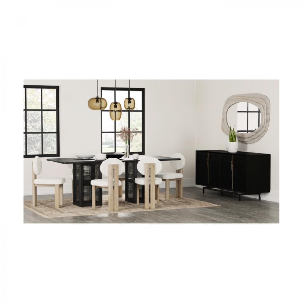 Modern Round Back Dining Chair FSC Solid Light Oak Pearl White Boucle