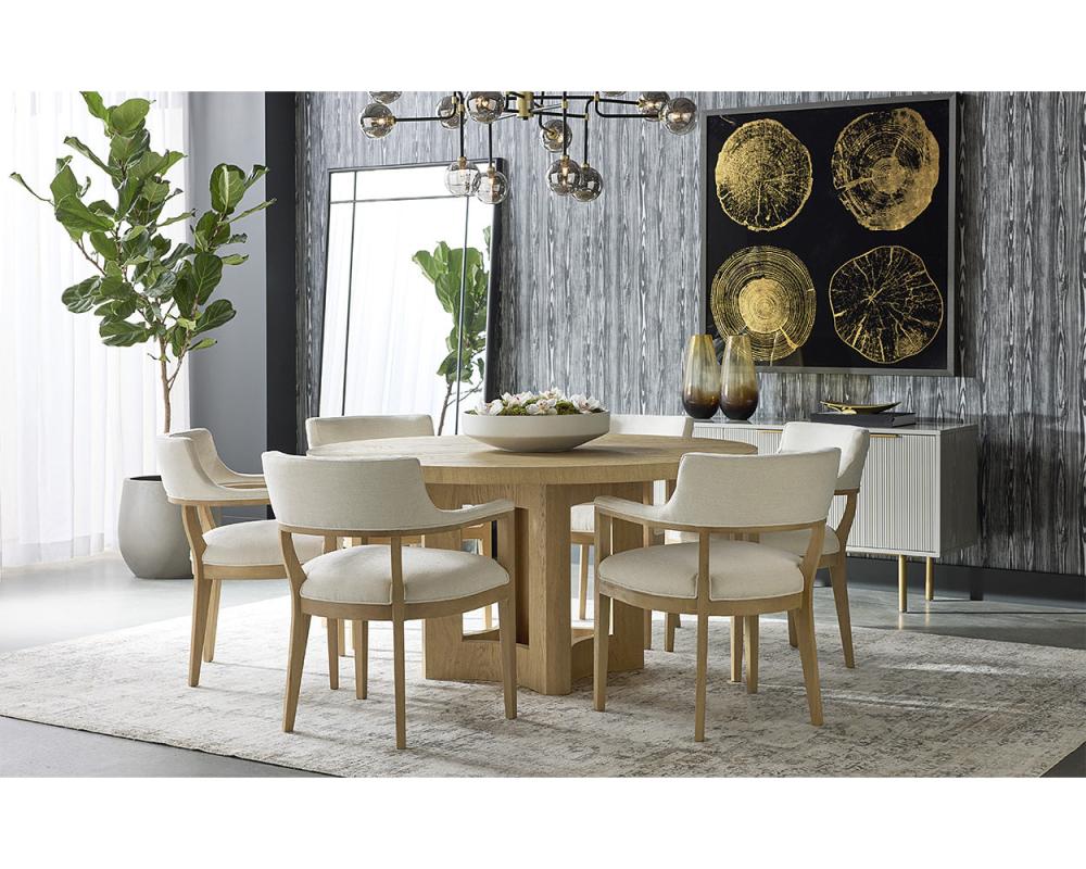 Modern Round Dining Table Natural Oak Wood 60 inch