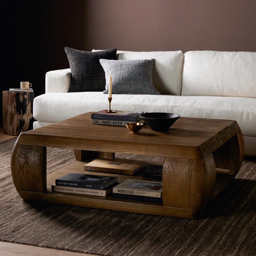 Modern Rustic Square Wood Coffee Table Dark Brown Finish 47 inch