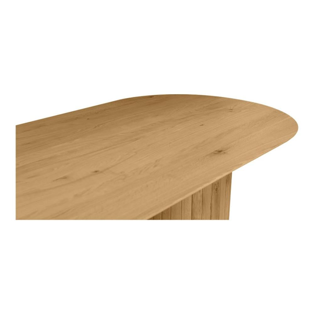 Ribbed Double Column Oval Dining Table Solid Oak Wood Natural Finish 86 inch
