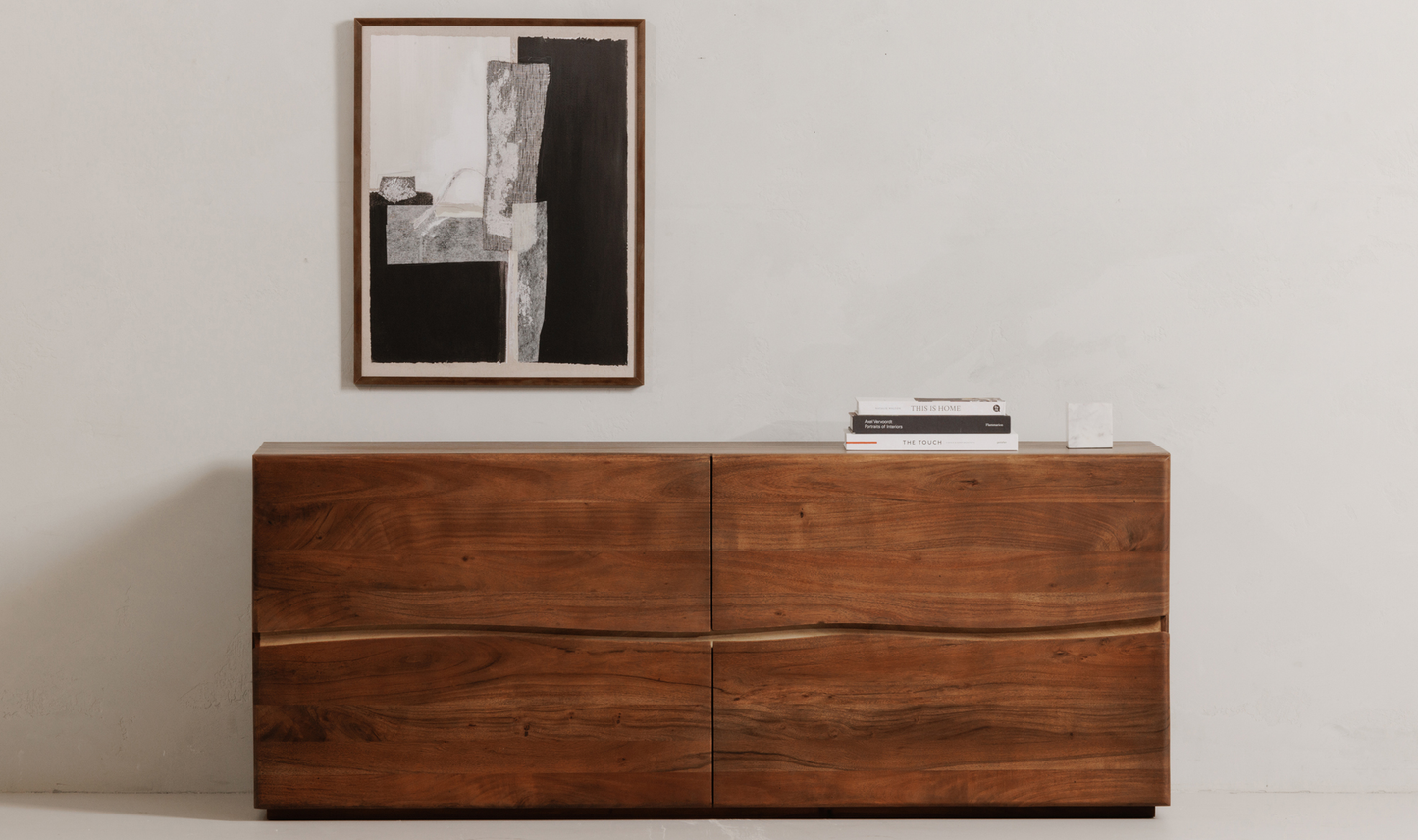 Rustic Lodge Live Edge 4 Drawer Brown Acacia Wood Double Dresser 70 inch