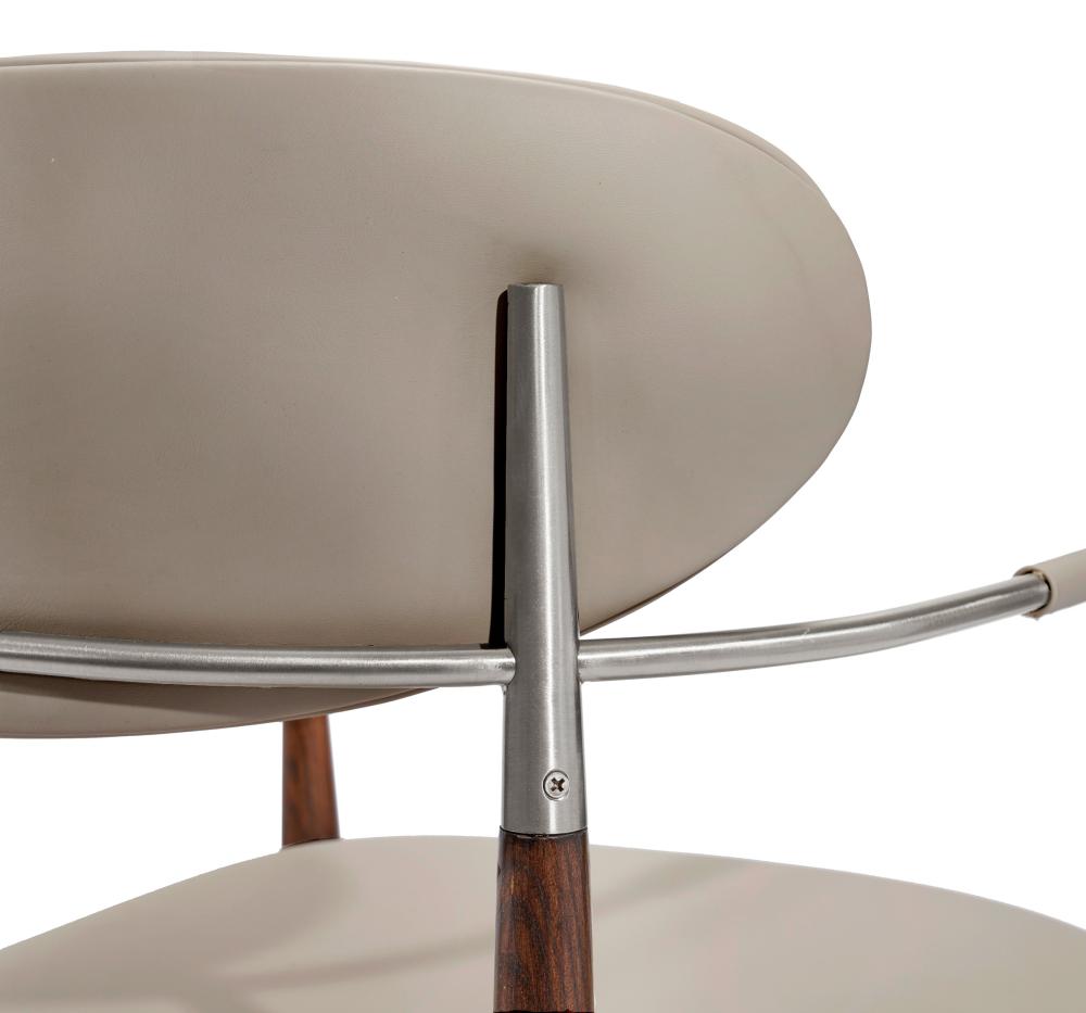 Satin Nickel & Gray Faux Leather Modern Dining Chair Armchair Walnut Wood