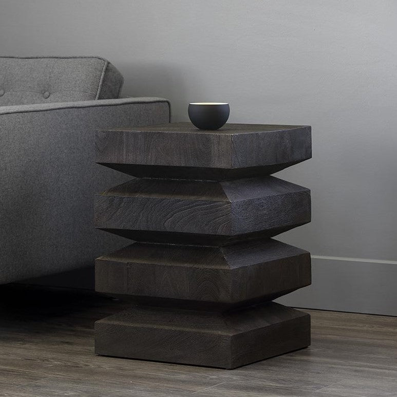 Stacked Dark Brown Solid Acacia Wood Square End Table 16 inch