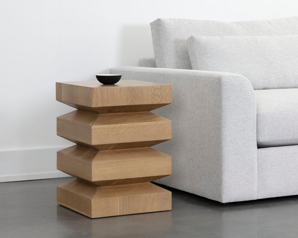 Stacked Solid Oak Wood Square End Table 16 inch