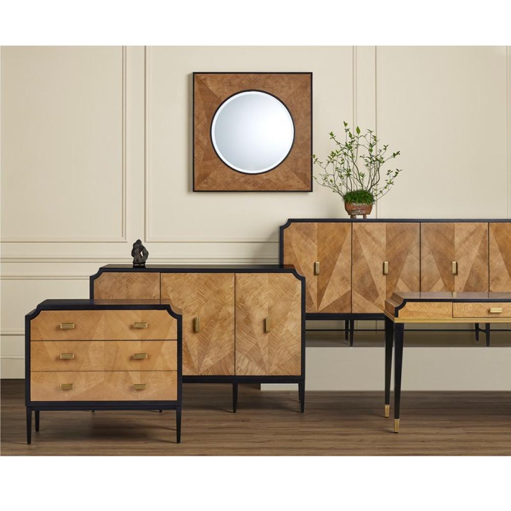 Taupe Figured Sycamore Doors & Black Wood Credenza Sideboard Storage Cabinet 80 inch