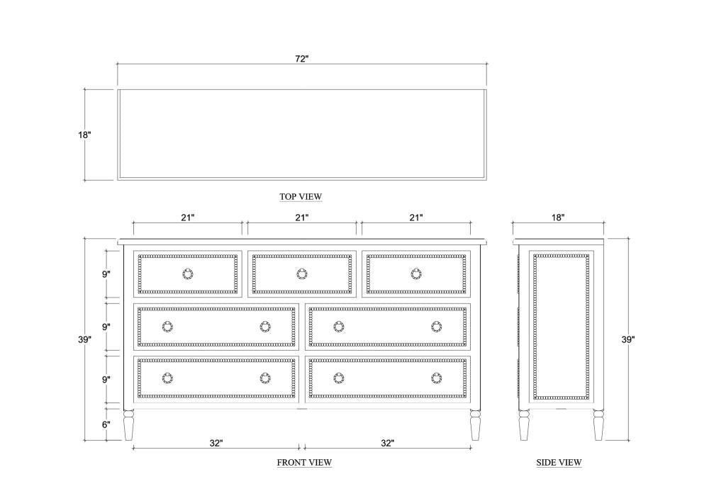 Traditional Lightly Distressed White 7 Drawer Solid Wood Double Dresser 72 inch