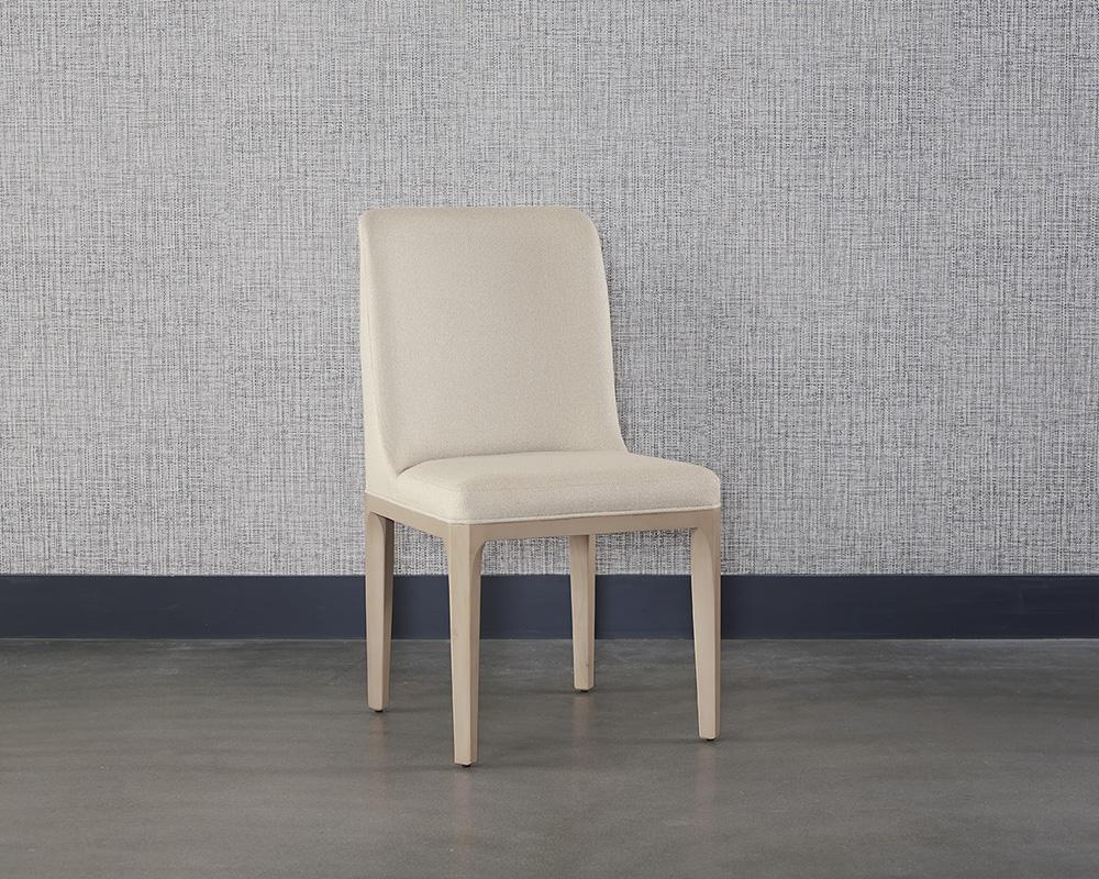 Transitional Neutral Cream Fabric & Solid Light Oak Wood Dining Chair