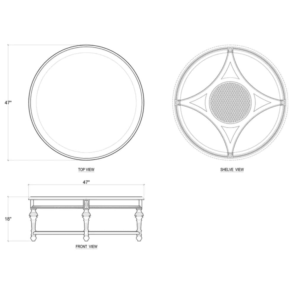 White Coastal Beach Solid Mahogany Wood Round Coffee Table with Rattan 47 inch