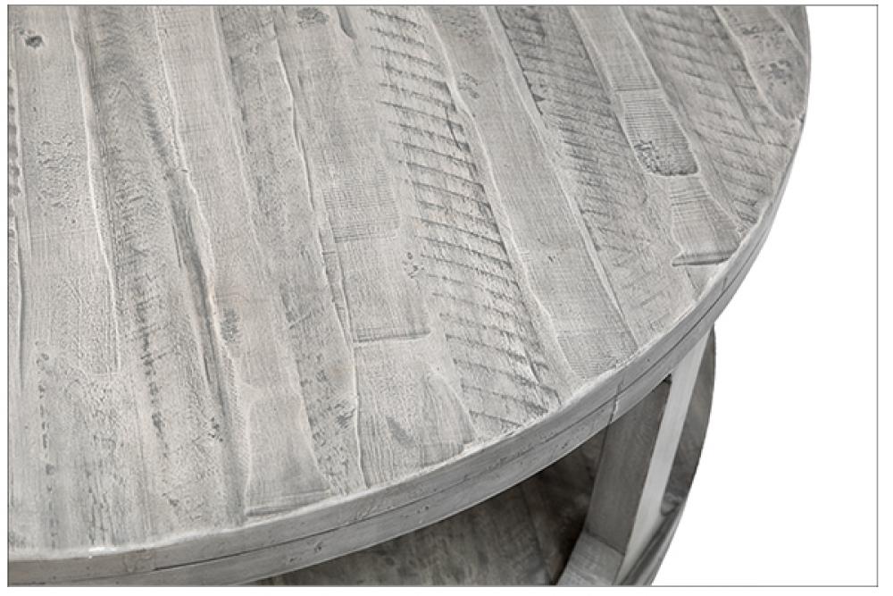 White Washed Solid Acacia Wood Round Coffee Table 48 inch