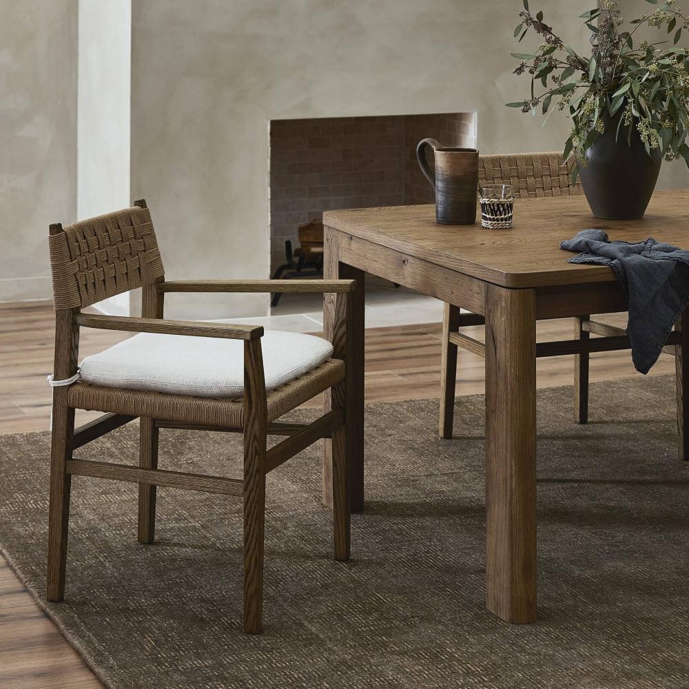 Woven Cord Rush Back Armchair Dining Chair with Cushion Solid Oak Wood