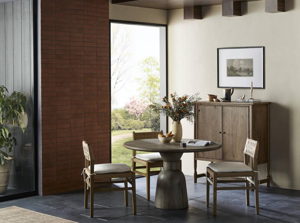 Woven Cord Rush Back Armless Dining Chair with Cushion Solid Oak Wood