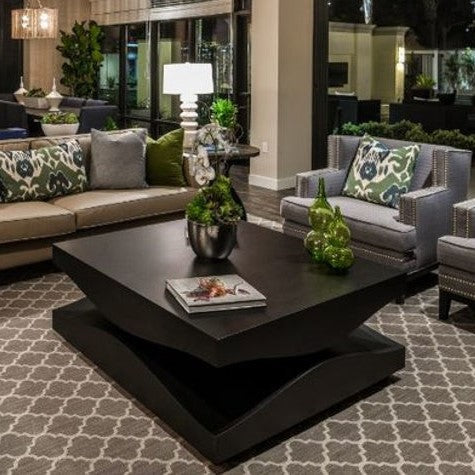 Wave Cocktail Coffee Table Ebony Oak Square 48 inch