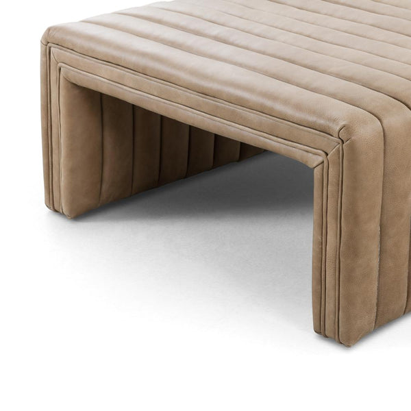 Channel Tufted Leather Square Cocktail Ottoman in Palermo Drift 36 inch