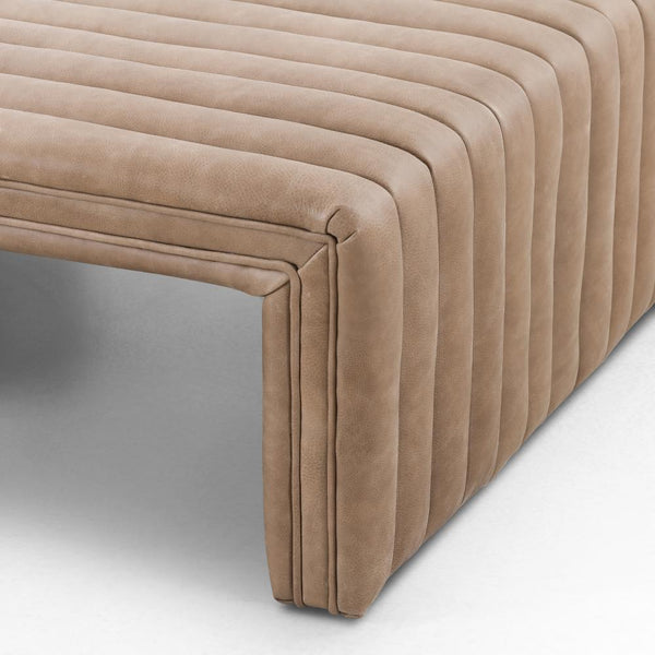 Channel Tufted Leather Square Cocktail Ottoman in Palermo Drift 36 inch